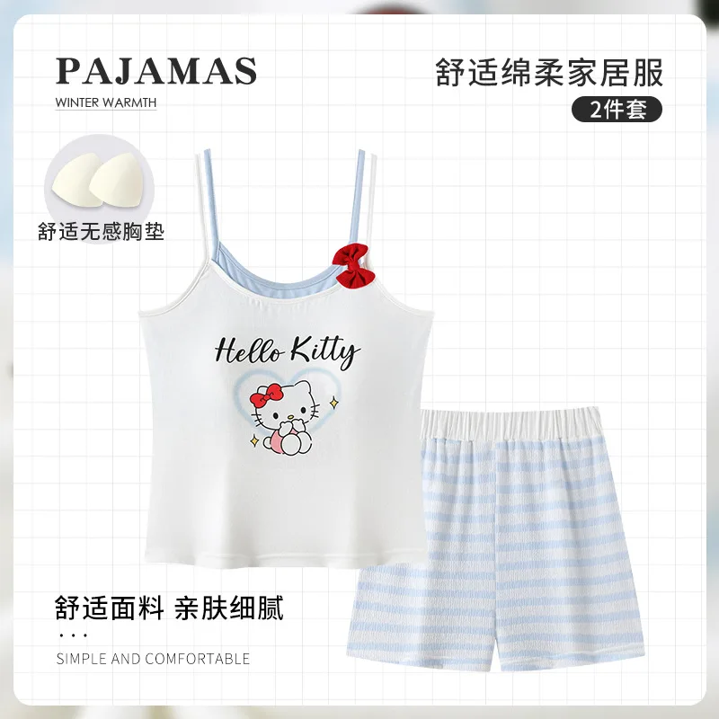 Women's Camisole Vest Shorts Pajama Set Women's Style with Chest Cushion Summer New Home Wear Girls Short Sleeved Two Piece Set