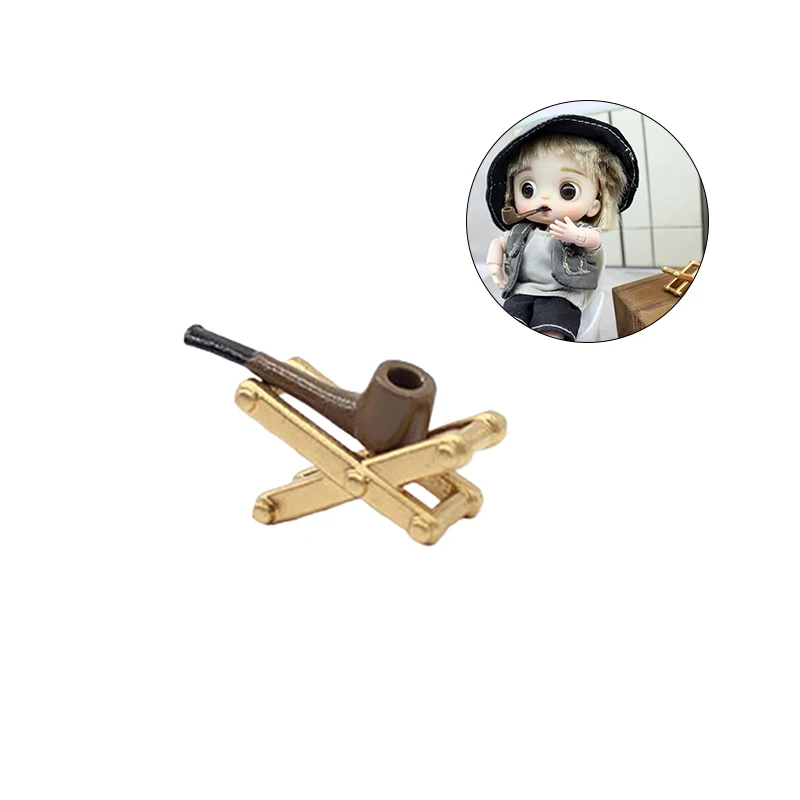 1:12 Dollhouse Simulation Pipe W/ Rack Model Dollhouse Miniature Handheld Pipe Toy Micro Scene Decor Doll Dress Up Toy