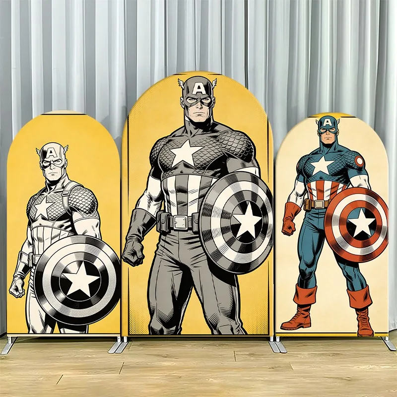

Arch Backdrop Cover Single Side Captain America Comic Hero Graphics Party Decoration Photo Booth Background Props Event Supplies