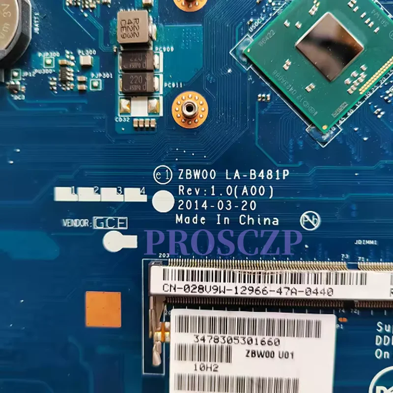 

CN-028V9W 028V9W For DELL inspiron 15 3531 laptop motherboard ZBW00 LA-B481P SR1W4 N2830 DDR3L