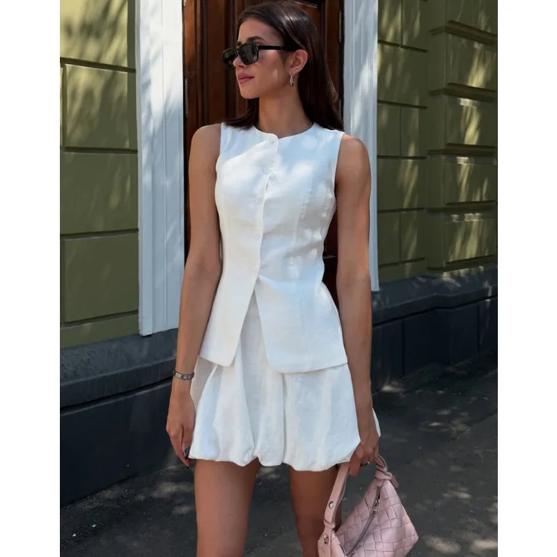 

Cross-border Vest and Skirt Set European and American 2026 Summer Sweet and Elegant Vest and Skirt Set with Flower Bud Fashion