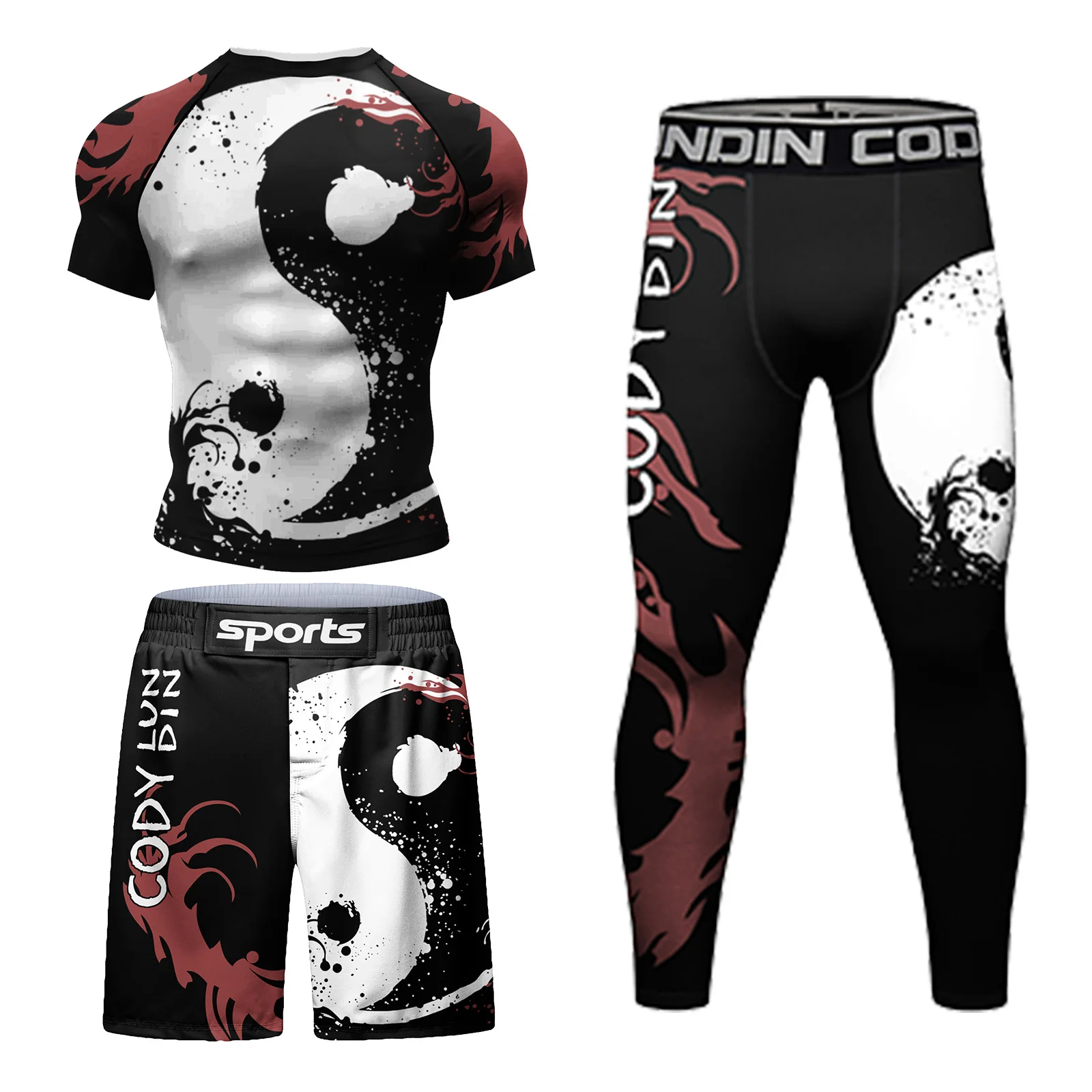 Cody Full 3D Print Compression Long Sleeve Bjj High Quality T Shirt Custom Design Muay Thai Shorts for Men Gym Fitness Sets