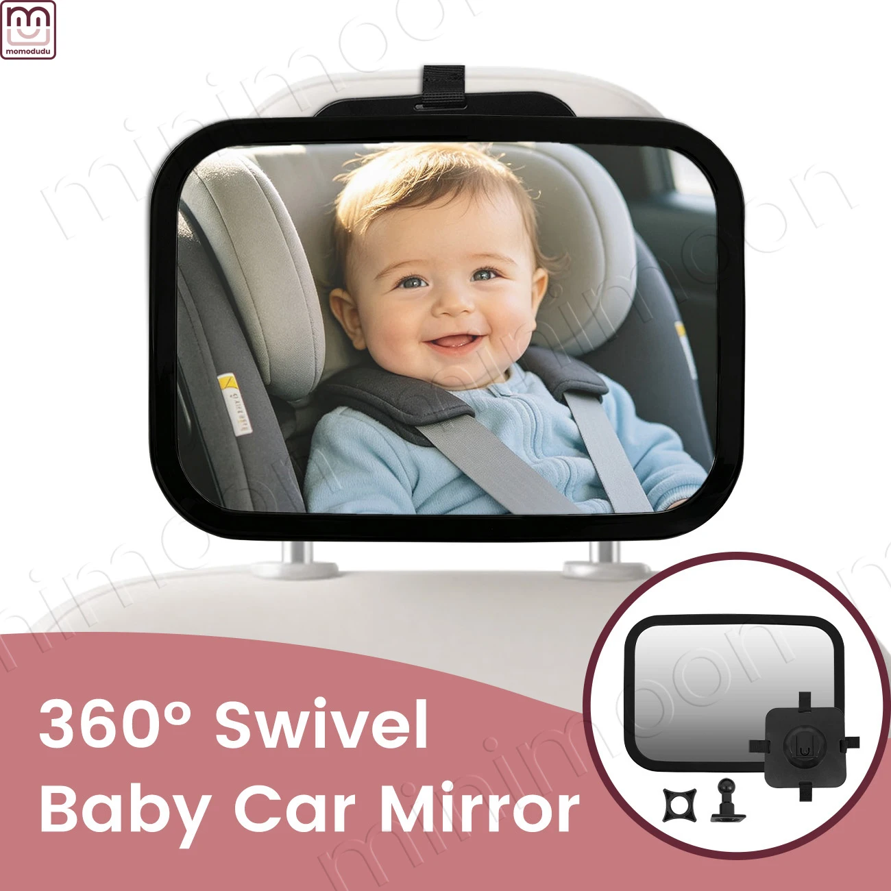 360-°-ベビーカー用ミラー、広視野角の凸面ミラー、後向きシート用、幼児用カーシートに最適、耐衝撃設計