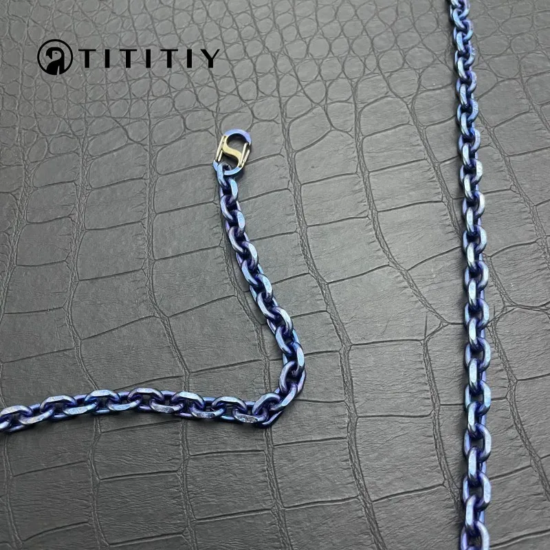 Pure Titanium Ice Crystal Blue Width 7mm Titanium Angle Chain Lightweight Anti Allergic Trend Hip-hop Exquisite necklace Gift