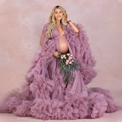 Luxury Customized Maternity Dresses for Photoshoot Tulle Robe Wedding Bridal Sleepwear Nightwear Front Split BabyShower Gown