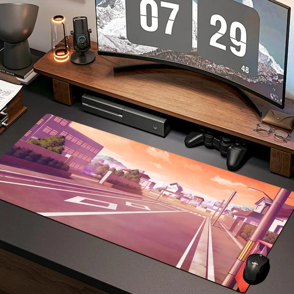 Anime Street Mauspad, Neues Computer- und Home-Office-Mauspad, XXL Schreibtischunterlage aus Naturkautschuk, Rutschfeste Gaming-Zubehörmatte