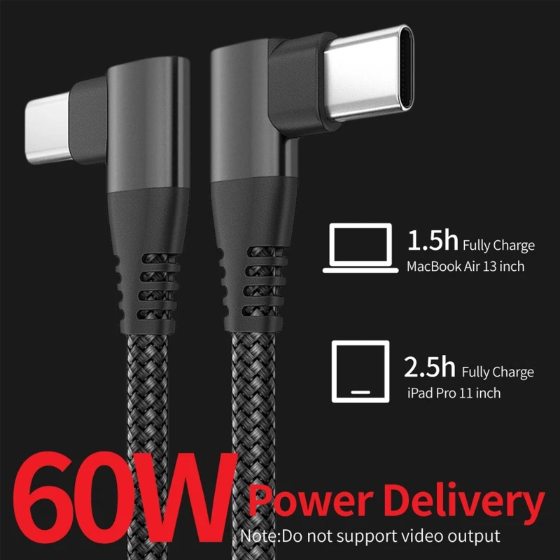 Cable USB C trenzado de ángulo recto, Cable Dual L USB C a C, Cable de carga y transferencia de datos para S10 S9, 90 grados