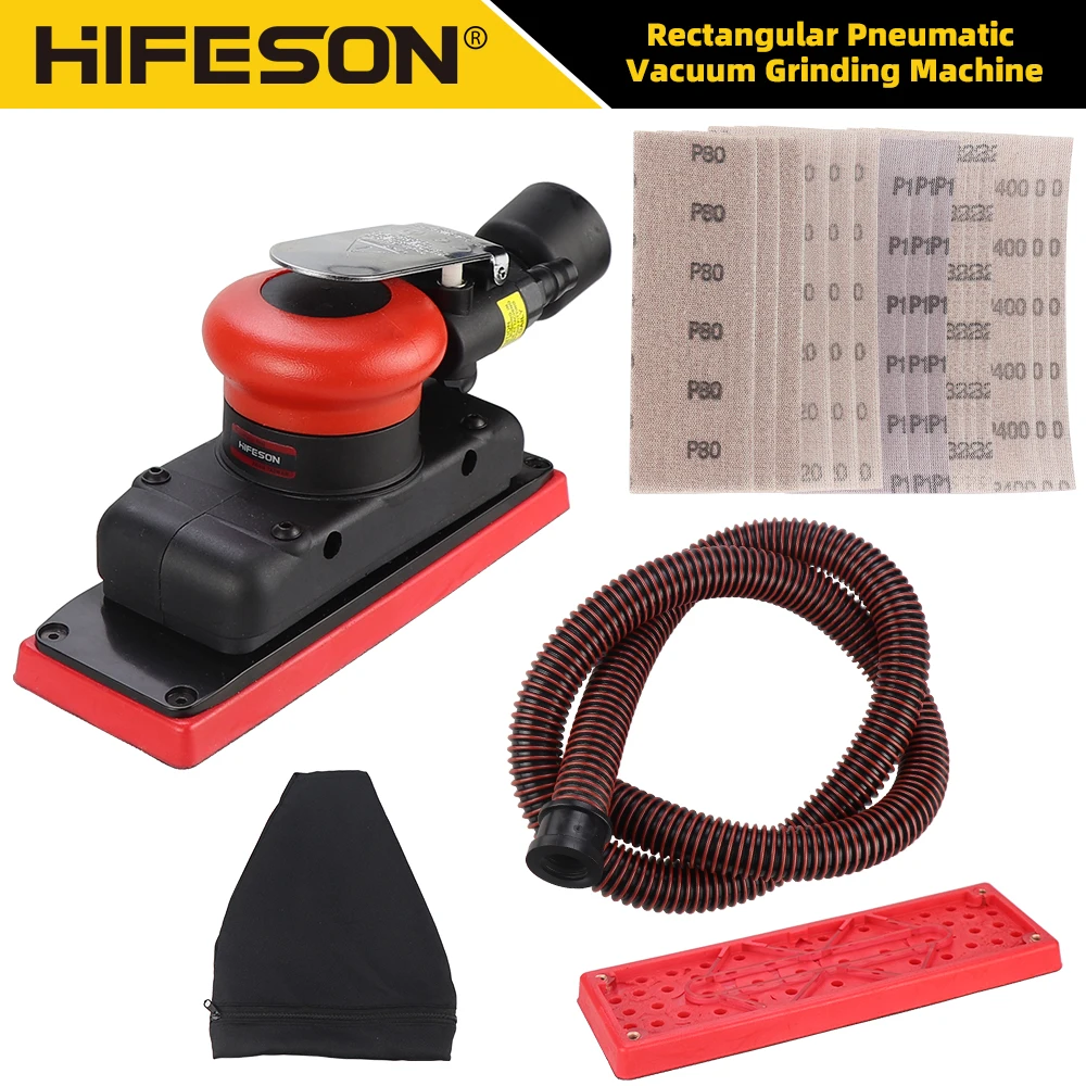 

HIFESON 70*198mm Pneumatic Orbital Rectangular Sander Air Vacuum Sandpaper Machine Kit Professional Car Wooden Grinder Tool Set