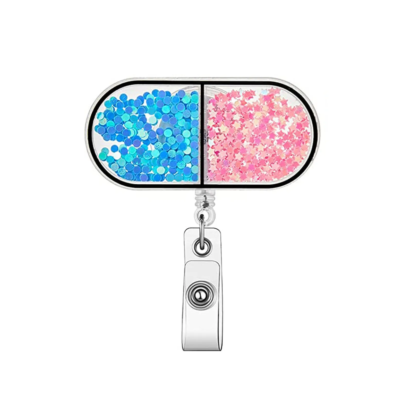 JESJELIU 1 pezzo di cristallo acrilico retrattile porta Badge infermiera Glitter Quicksand ago porta carte d'identità Layard Doctor Badge Reel