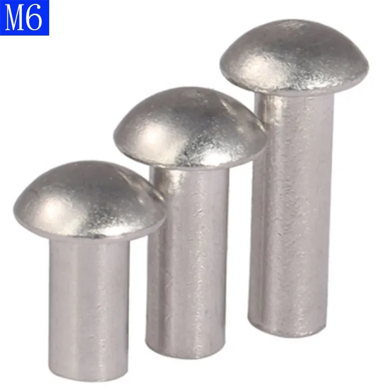 M6 6mm Pan Button Head Knurling Rivets Solid Aluminum Rivet Fasteners Nut Insert