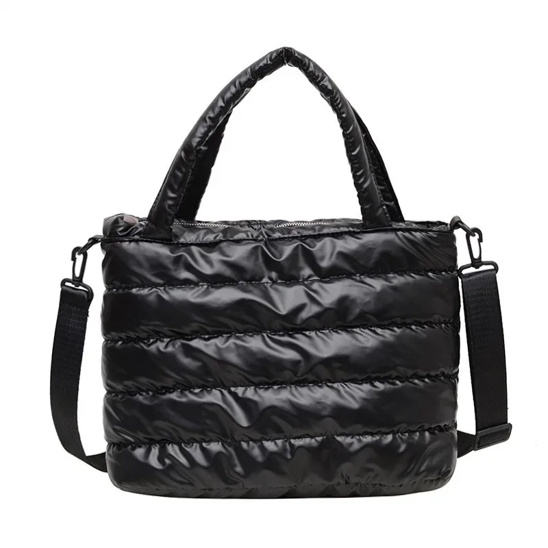 Fashion Tote Handbag Large Capacity Cotton Padded Bag Waterproof Portable Keep Warm Handbag Quilted Solid for Leisure Winter