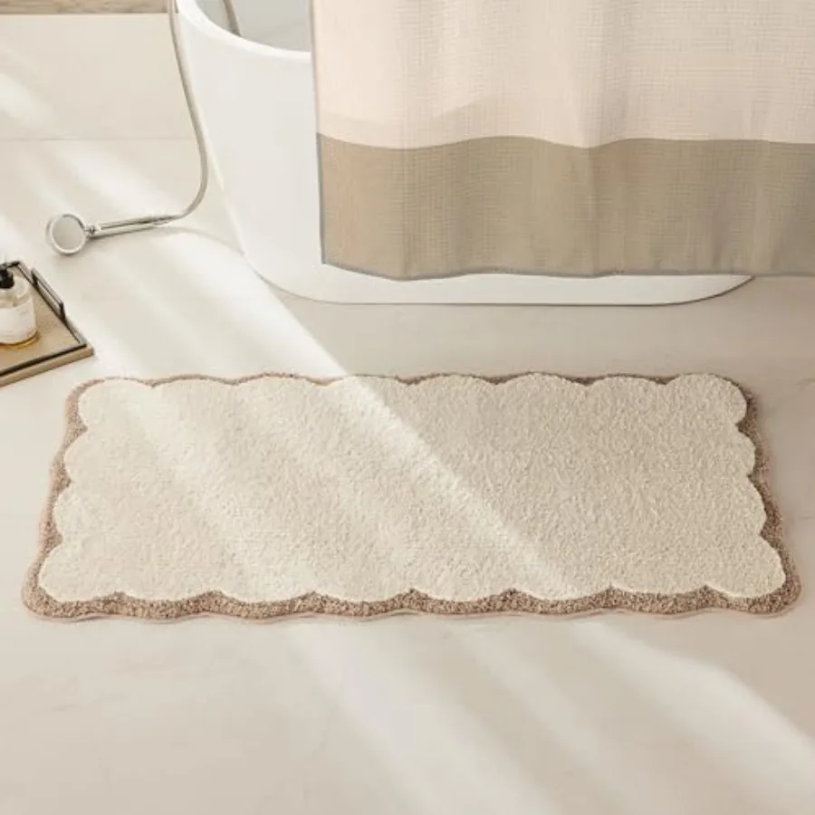 

Роскошный коврик-дорожка из микрофибры с фестончатым краем, цвет песок, с окантовкой, длинный коврик для ванной комнаты, в стиле бохо-фармхаус, для ванны и раковины
