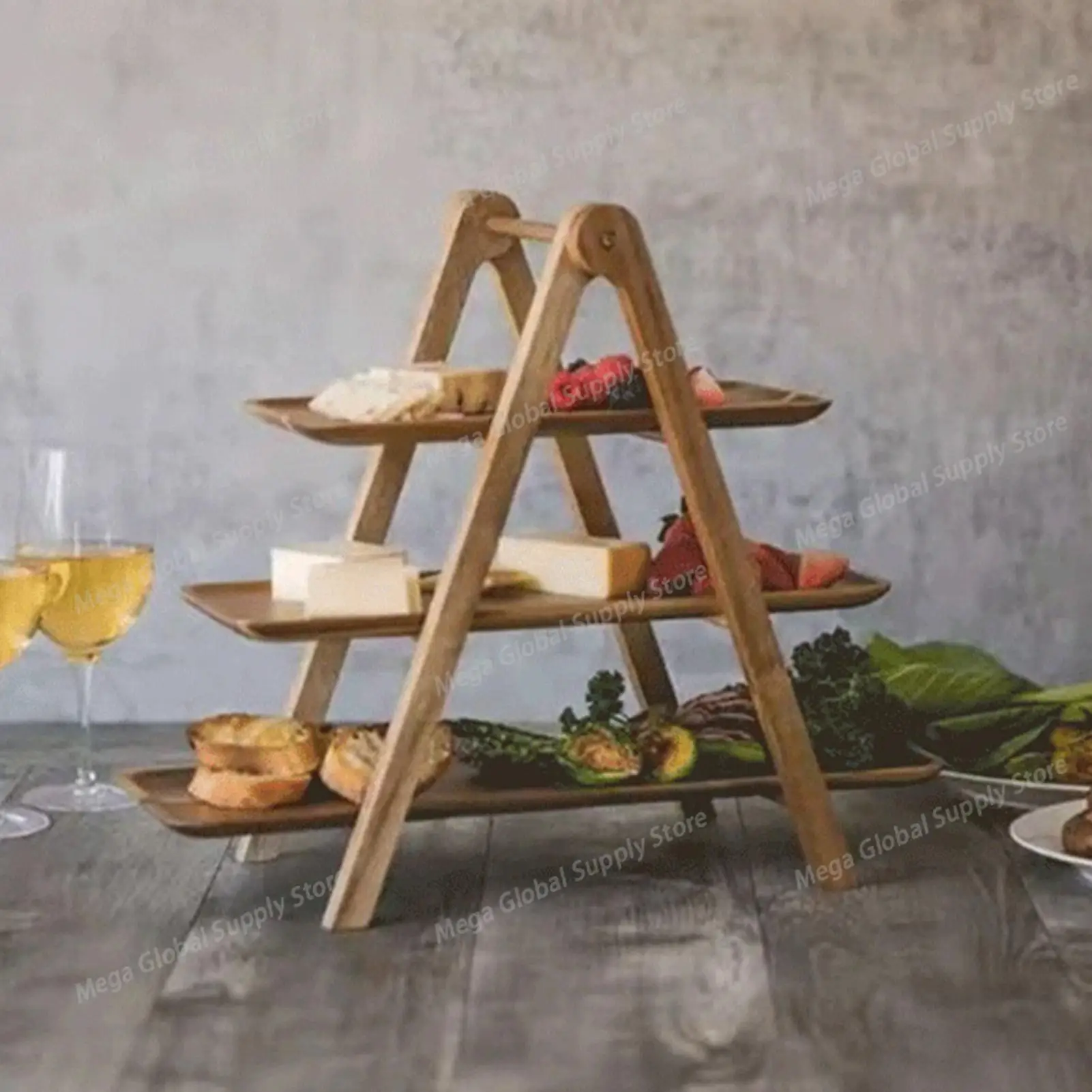 

3 Tier Serving Tray Rectangle Detachable Wooden Platter Food Tray for Party Fruit Dessert Table Cake Snack Pastry Wedding Bar