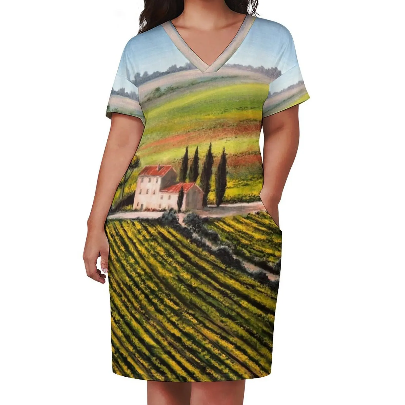 Tuscany - Vineyards Loose Pocket Dress luxury dresses Dress women Dance dresses