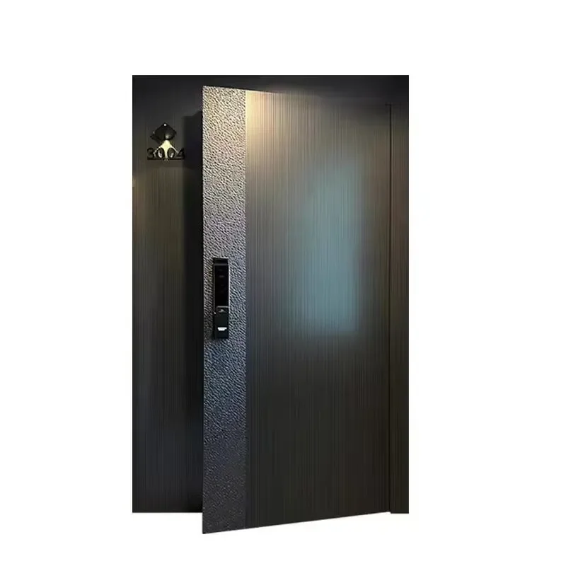 High Quality Modern Cast Aluminum Entry Door Smart Induction Light Wind Resistant Durable for Home Hotel Exterior