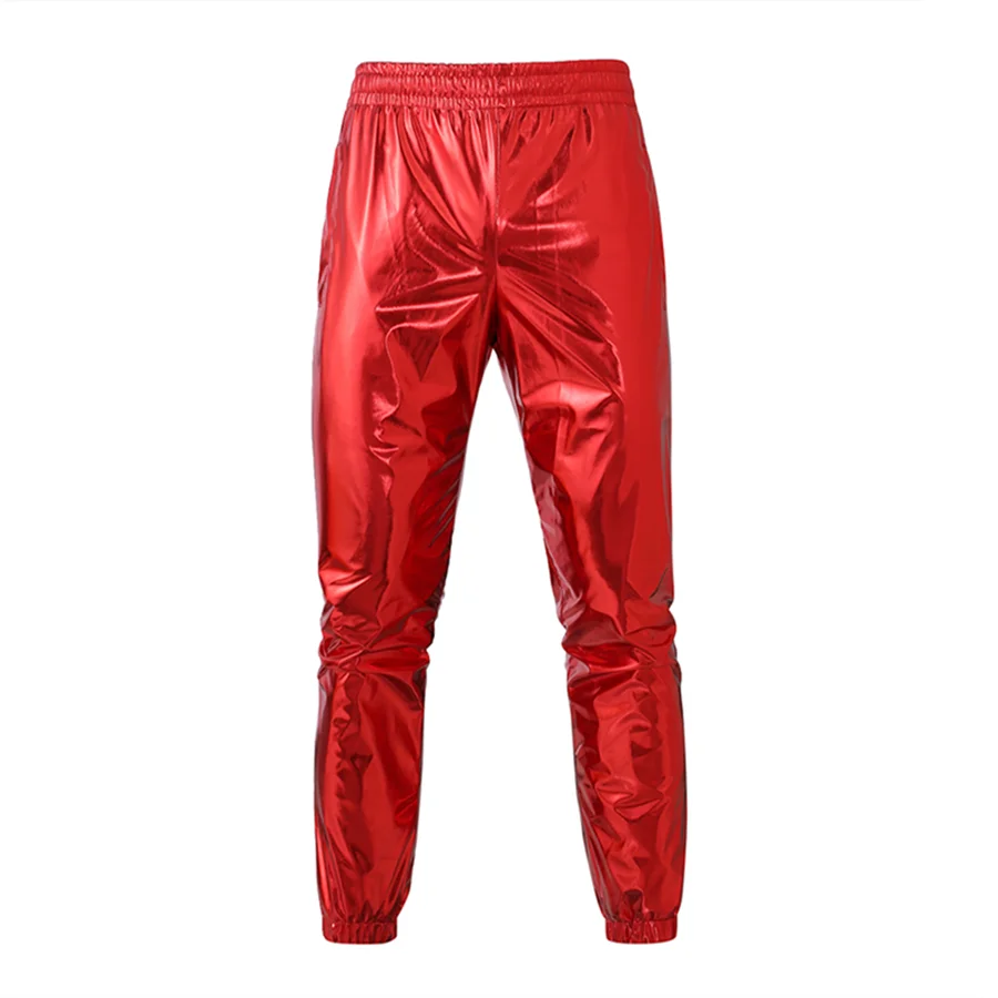 

Spring Autumn Men's Shiny Red Jogger Sweatpants Hip Hop Pocket Cargao Trousers Men Nightclub Party Prom Pants Fashion Streetwear