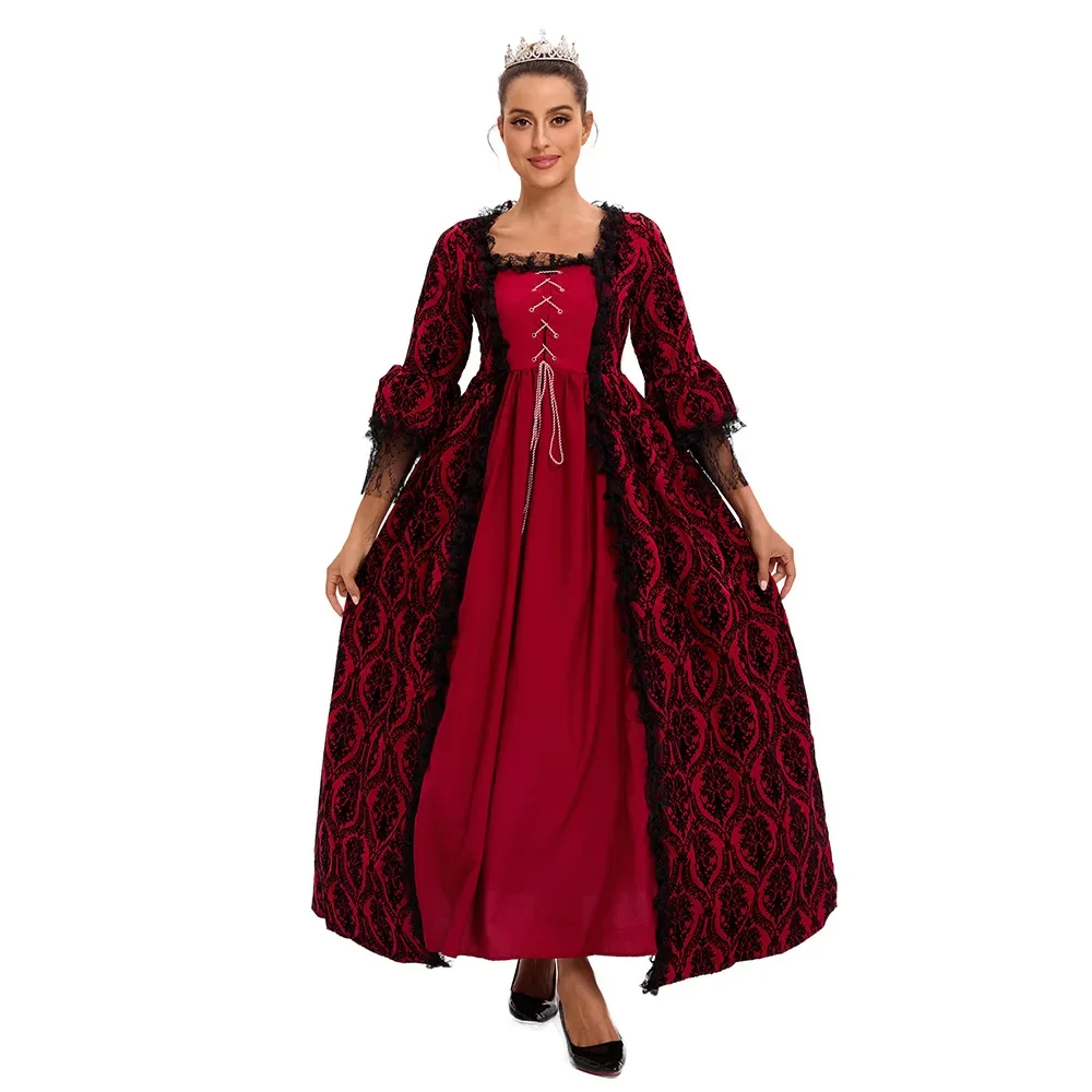 Robe Renaissance Halloween Costumes pour femmes Haute Qualité Cour Dentelle Patchwork Vintage Robe Médiévale S-XL robe lolita