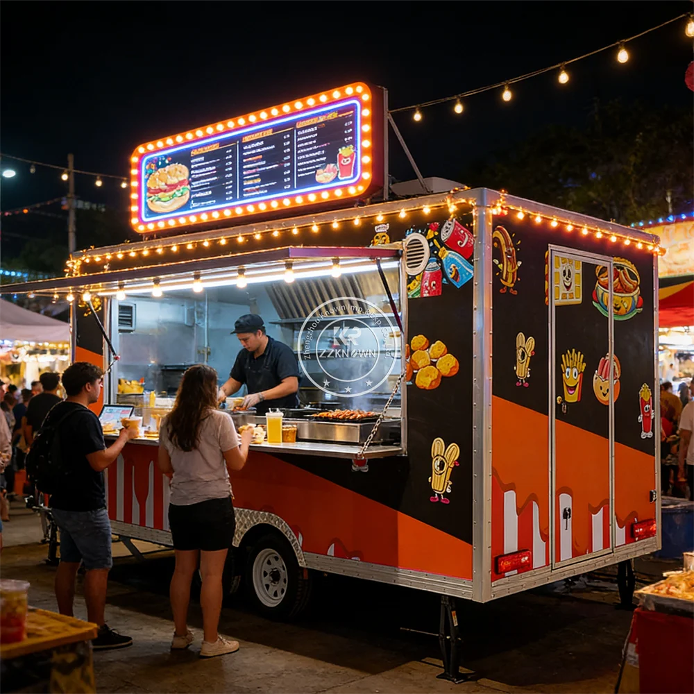 

Commercial Burger and Hot Dog Truck French Fries Snack Food Trailer Mobile Fast Food Truck with Stainless Steel Kitchen