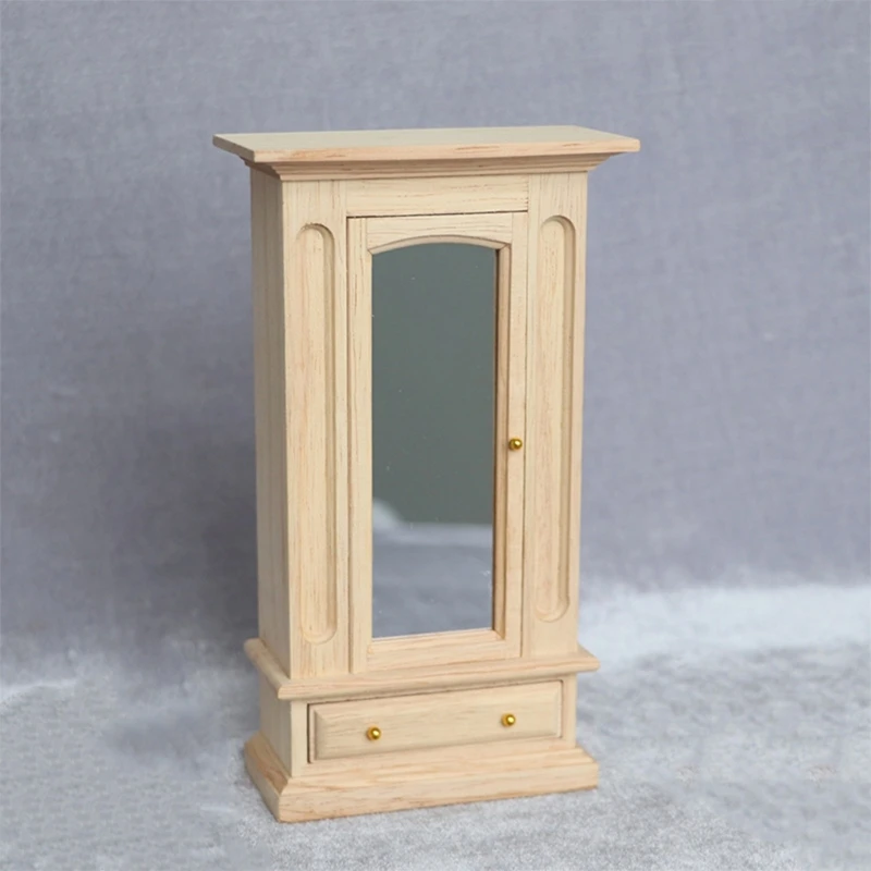 Espelho vestir para casas bonecas miniatura com acessório armário escala 1/12, suporte roupas realista para casas