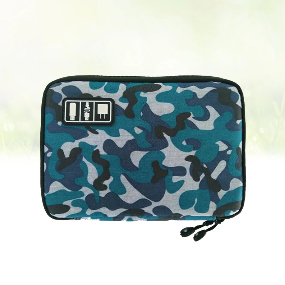 

Waterproof 2 Layer Data Cable USB Flash Drive Pouch Electronic Organizer Travel Kit Medicine Bag Camouflage Blue