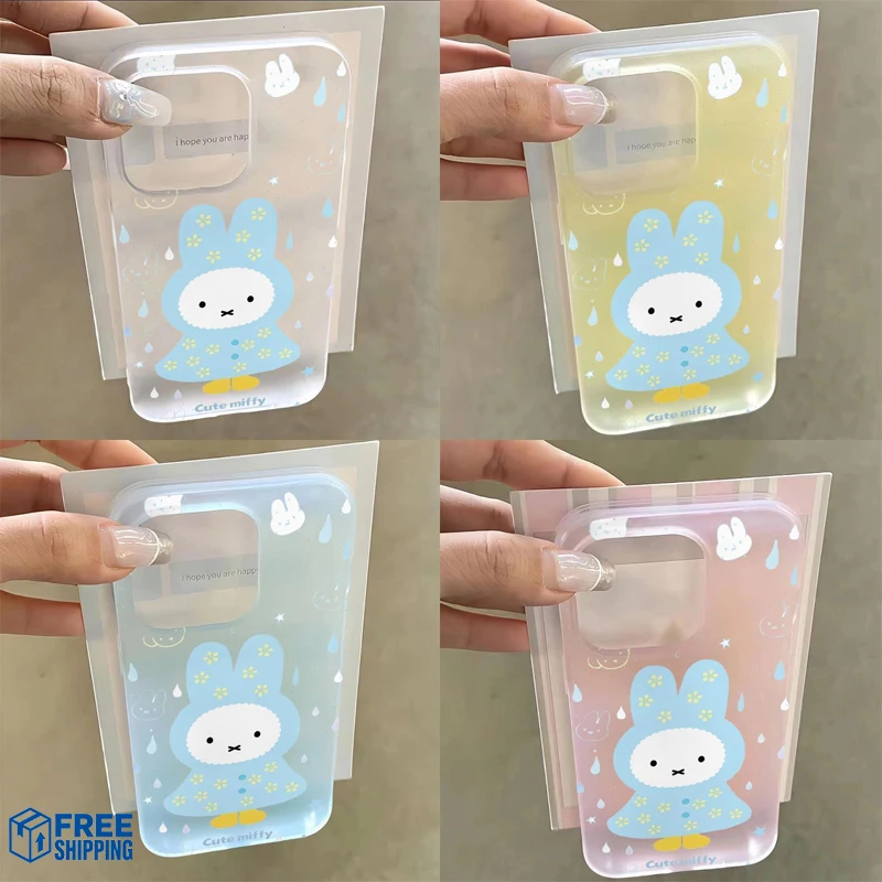 

Матовый чехол для телефона Kawaii Miffy Rabbit для iPhone 17, 16, 15 в стиле Rainy Day, противоударный защитный чехол, идеальный подарок для девушек