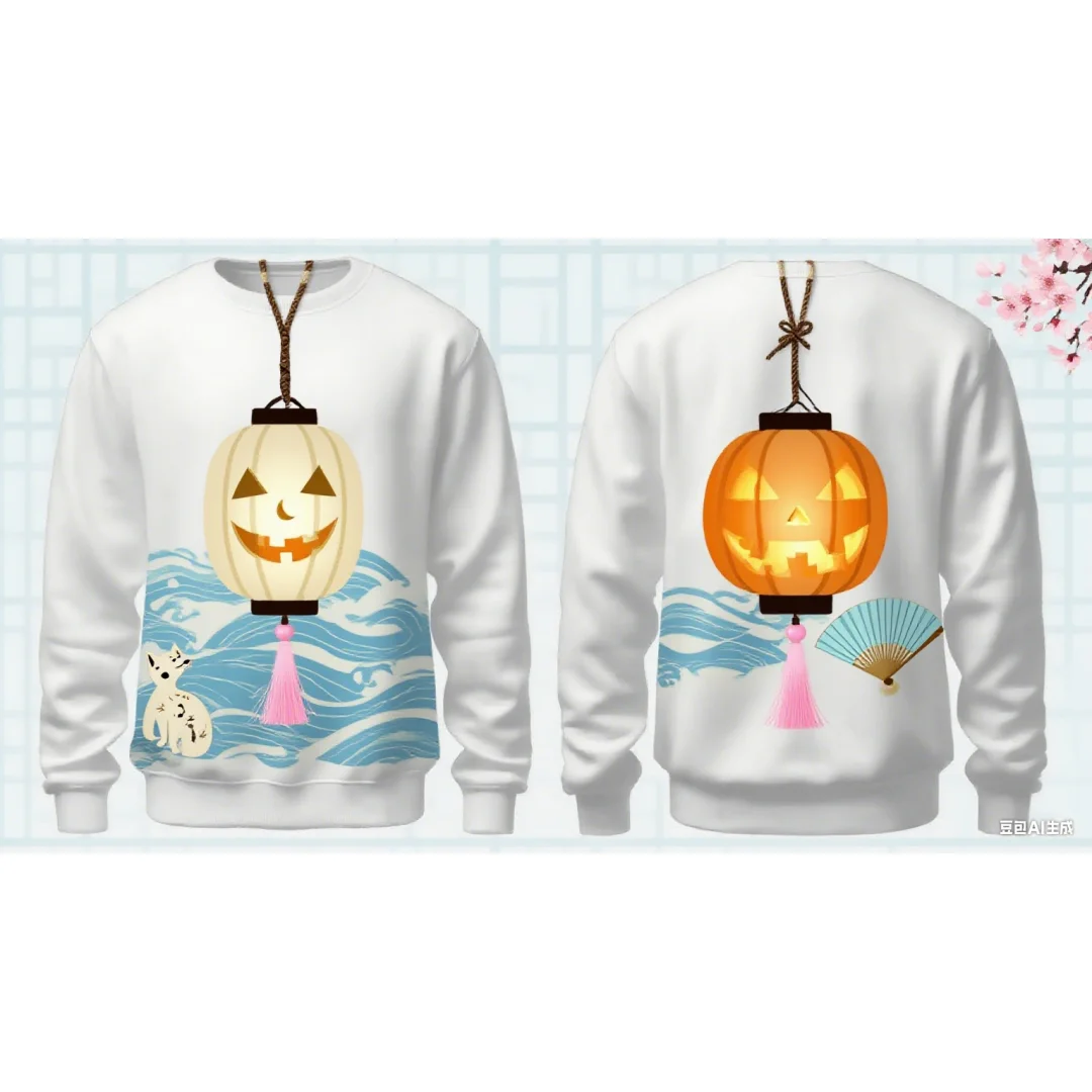 Halloween Japanese-style pumpkin graphic hoodie 3D Print Spring Autumn Fashion Leisure Streetwear Men's And Women's Y2K Hoodies