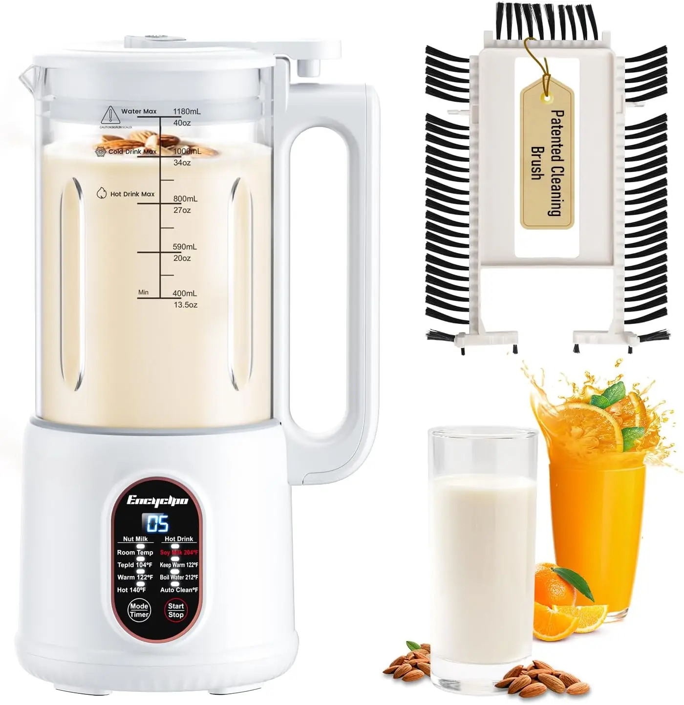 

40oz Nut Milk Maker - Automatic Soy Milk Maker with Spin Clean Brush & Nut Milk Bag - Homemade Almond, Oat, Coconut, Soy Milk -
