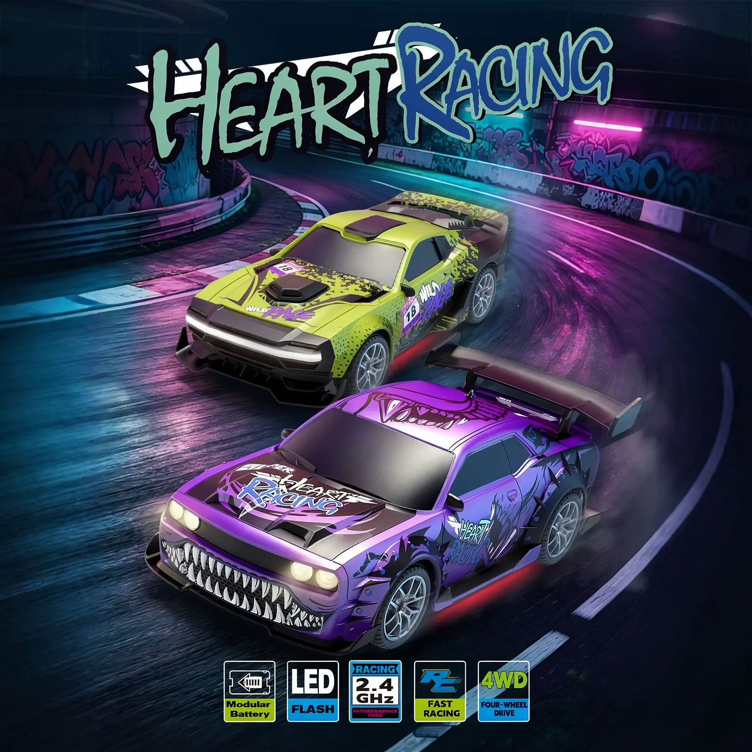 1:24 RC Car, 4WD Remote Control Racing Vehicle, 2.4GHz High Speed Drift Racer with Interchangeable Wheels, Ideal for Gifts