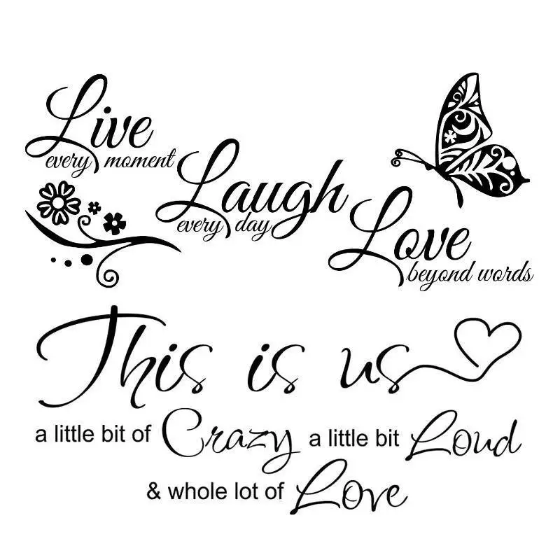 New Live Laugh Love Butterfly Flower Wall Art Sticker Modern Wall Poster Quotes Vinyls Stickers Home Decor Living Room Ornament