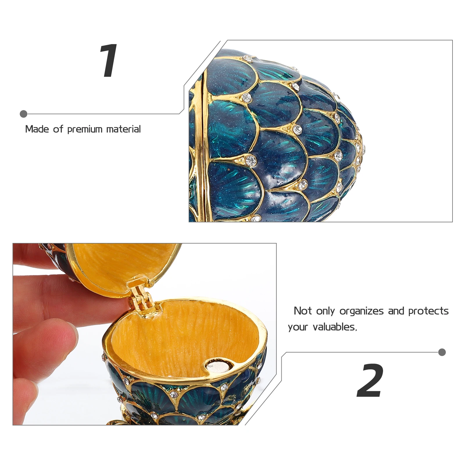 

Easter Egg Jewelry Box Trinket Storage Organizer Decorative Alloy Rhinestone Vintage Dresser Decor Vanity Accessories Ring
