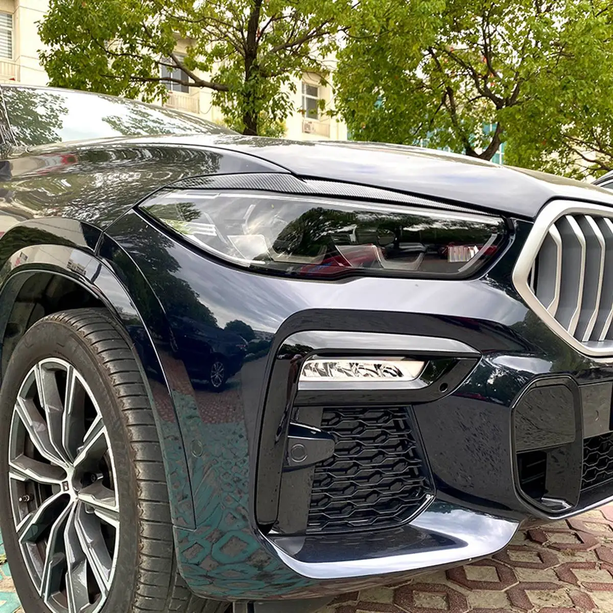 Do BMW- X5 G05 X6 G06 2019 2020 2021 2022 Naklejka na przedni reflektor z włókna węglowego Naklejka na brwi