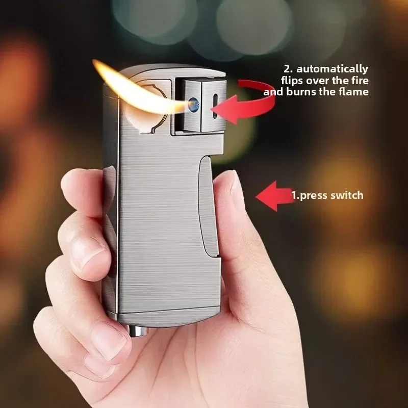 

Креативная ретро боковое давление наклонная огонь ветрозащитная зажигалка с открытым пламенем металлическая бутановая газовая сигарета аксессуары мужской подарок новый