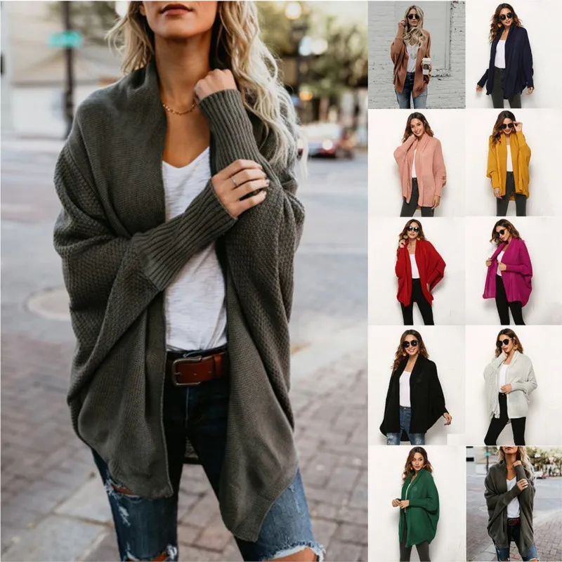 

2025 Women Sweater Jacket Stylish Women's Autumn Winter Lantern Sleeve Cardigan Solid Color Knitting Coat for Streetwear Fashion