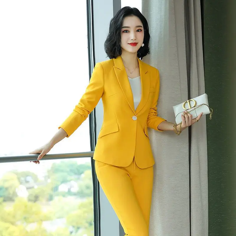 Korean Style Slim Fit Jacket Blazer Fashion Pencil Pants Two Piece Set Elegant Women\'s Pants Set Summer Office Outfits