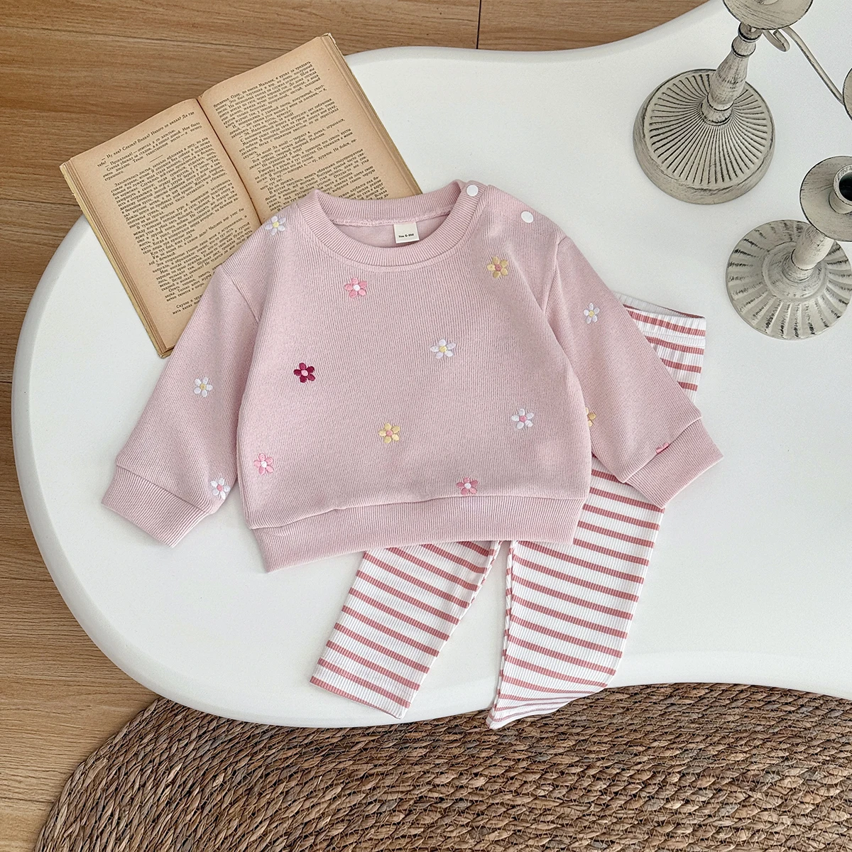 Frühling Herbst Babykleidung Mädchen Kleinkind Outfit Sets Langarm Dick 2-teilig Rosa Blumenmuster Baby Kinderkleidung Trainingsanzug 0-3 Jahre – Detail 7