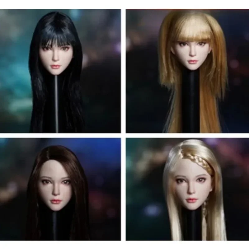 SUPER DUCK SDH028 1/6 Scale Long Blond Black Hair Beauty Head Sculpt Model for 12