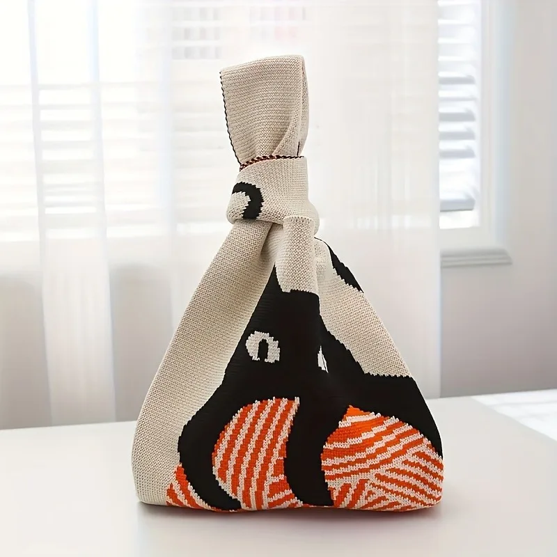 1pc Casual Cat Pattern Jacquard Satchel Bag, Lightweight Shopping Handbag, Versatile Small Handbag image 3