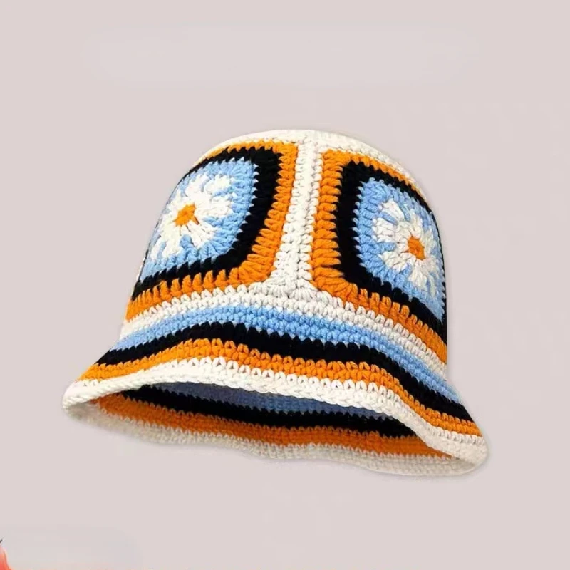 2025 herbst Neue Häkeln Koreanische Handgemachte Eimer Hut Frauen Weben Gestrickte Hut Y2k Mode Blumen Herbst Winter Mützen Becken Kappe – Detail 20