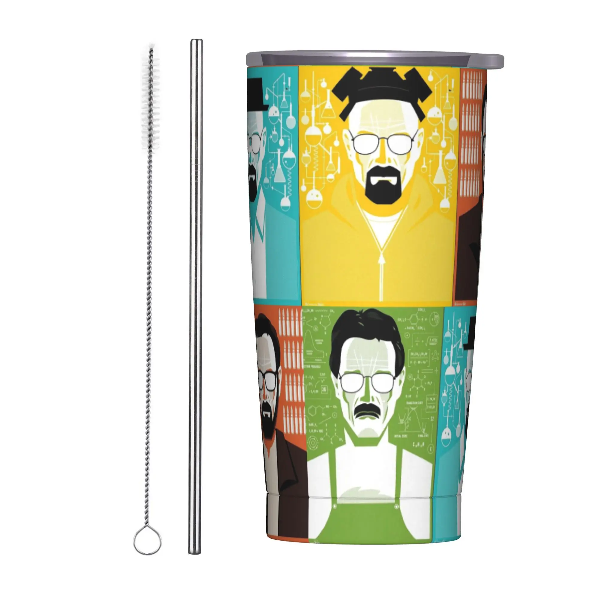 Chemistry Heisenberg Insulated Tumbler with Straws Lid Breaking Bad Stainless Steel Coffee Mugs Double Wall Car Bottle Cup, 20oz