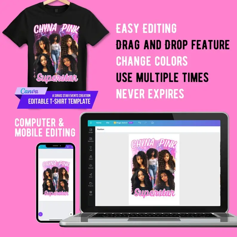 Editable 90s Bootleg theme T Template 90s style concert T Design Canva Templatefor T transfer sublimation dtf and more tshirt