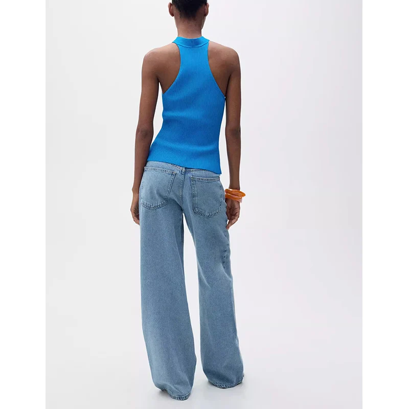 تصميم نسائي صيفي جديد بسيط متعدد الاستخدامات Ne معلق Svel ort Top تصميم أصلي غير متماثل بقصة ضيقة من ألياف البوليستر #4