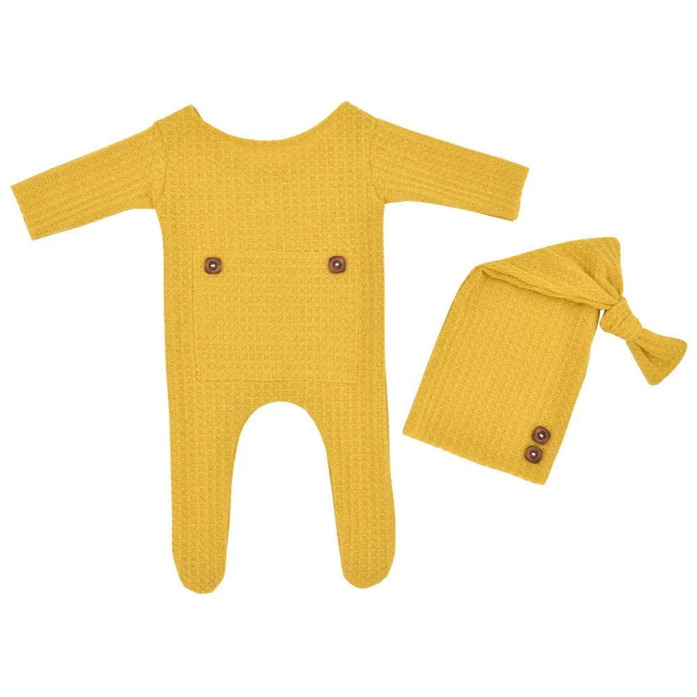 2Pcs Newborn Photography Props Crochet Outfit Baby Romper Hat Set Infants Photo Cap Jumpsuit Bodysuit Clothin