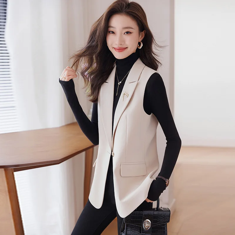 

Apricot Vest Suit Coat for Women2023Spring and Autumn New Small Korean Style Waistcoat Casual Sleeveless Vest Top