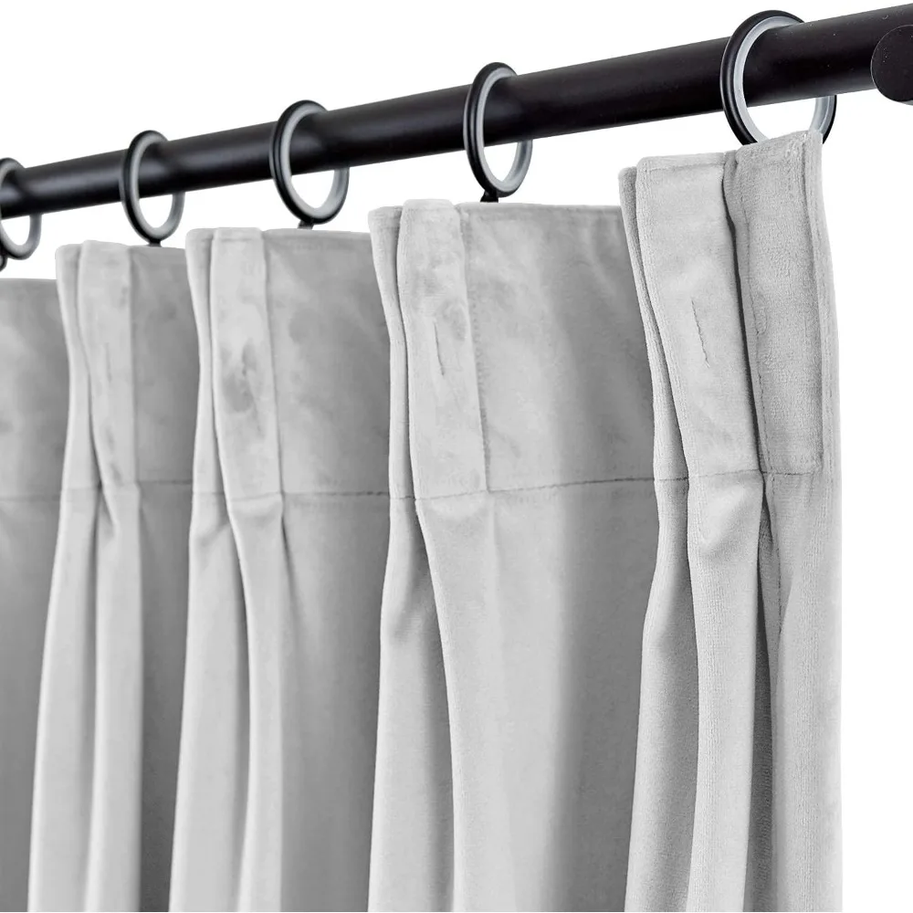 Blackout Double Pinch Pleat Window Curtains Panels - Decorative Light Grey for Privacy and Style