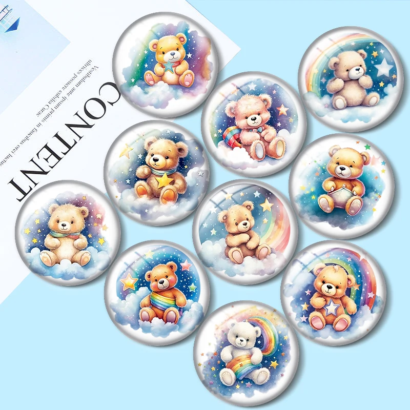 Rainbow stars clouds teddy bears mix 10pcs12mm/16mm/18mm/25mm Round Photo Glass Cabochon Demo Flat Back Making findings