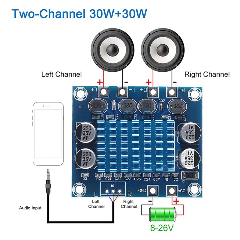 

10Pcs TPA3110 XH-A232 30W+30W 2.0 Channel Digital Stereo Audio Power Amplifier Board DC 8-26V 3A