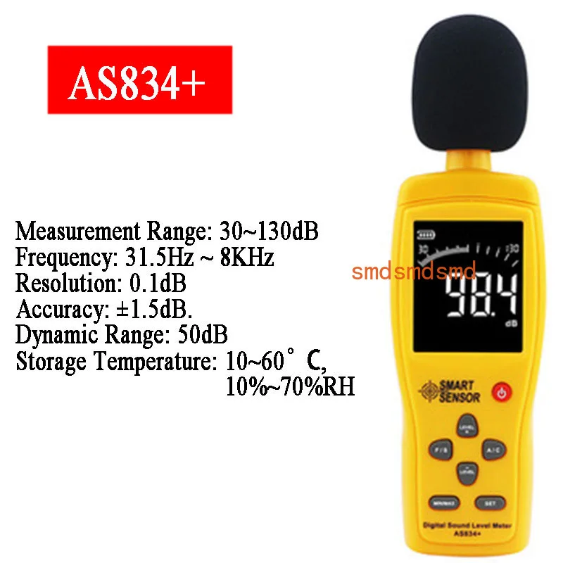 AS834+ AS844+ Digital LCD Sound Level Meter Noisemeter 30-130dB Noise Volume Decibel Monitoring Tester Instrument