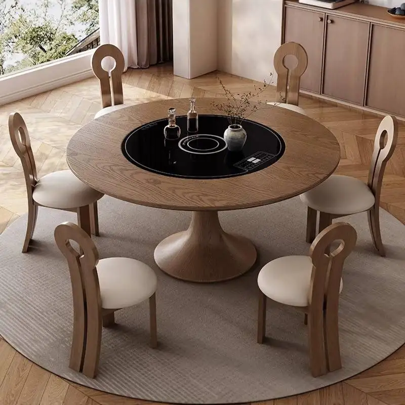 Party Unique Round Dining Tables Brown Rotating Modern Design Kitchen Tables Italian Solid Wood Mesas De Comedor Furniture Home