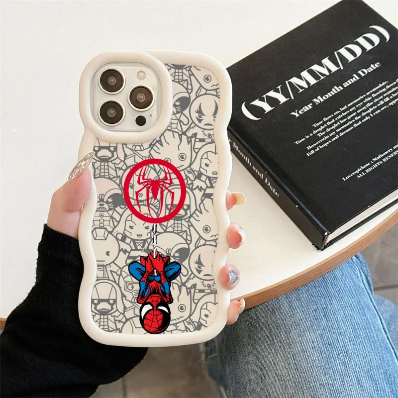 

Marvel Spiderman Deadpool Groot Phone Case For iPhone 17E 11 12 13 14 15 16 17 Pro Max 16e 17 Air 13 Plus Wave Side Candy Cover