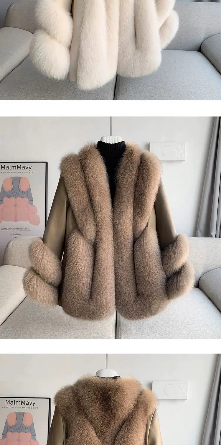 Whole Skin Fox Fur Grass Women's Mid length 2023 New Fur Integrated Sheep Skin White Duck Down Down Coat Winter